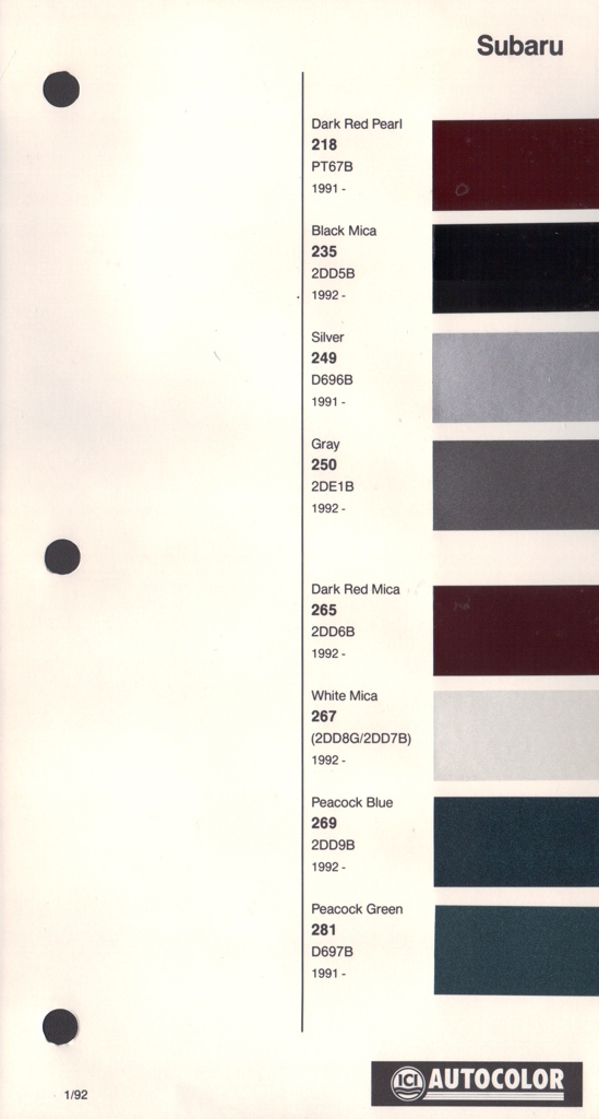 1991 - 1994 Subaru Paint Charts Autocolor